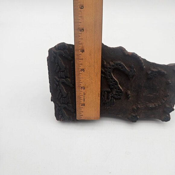 Antique Hand Carved Wood Textile Dragon Mythological Pattern Fabric Stamp Block - Picture 12 of 12